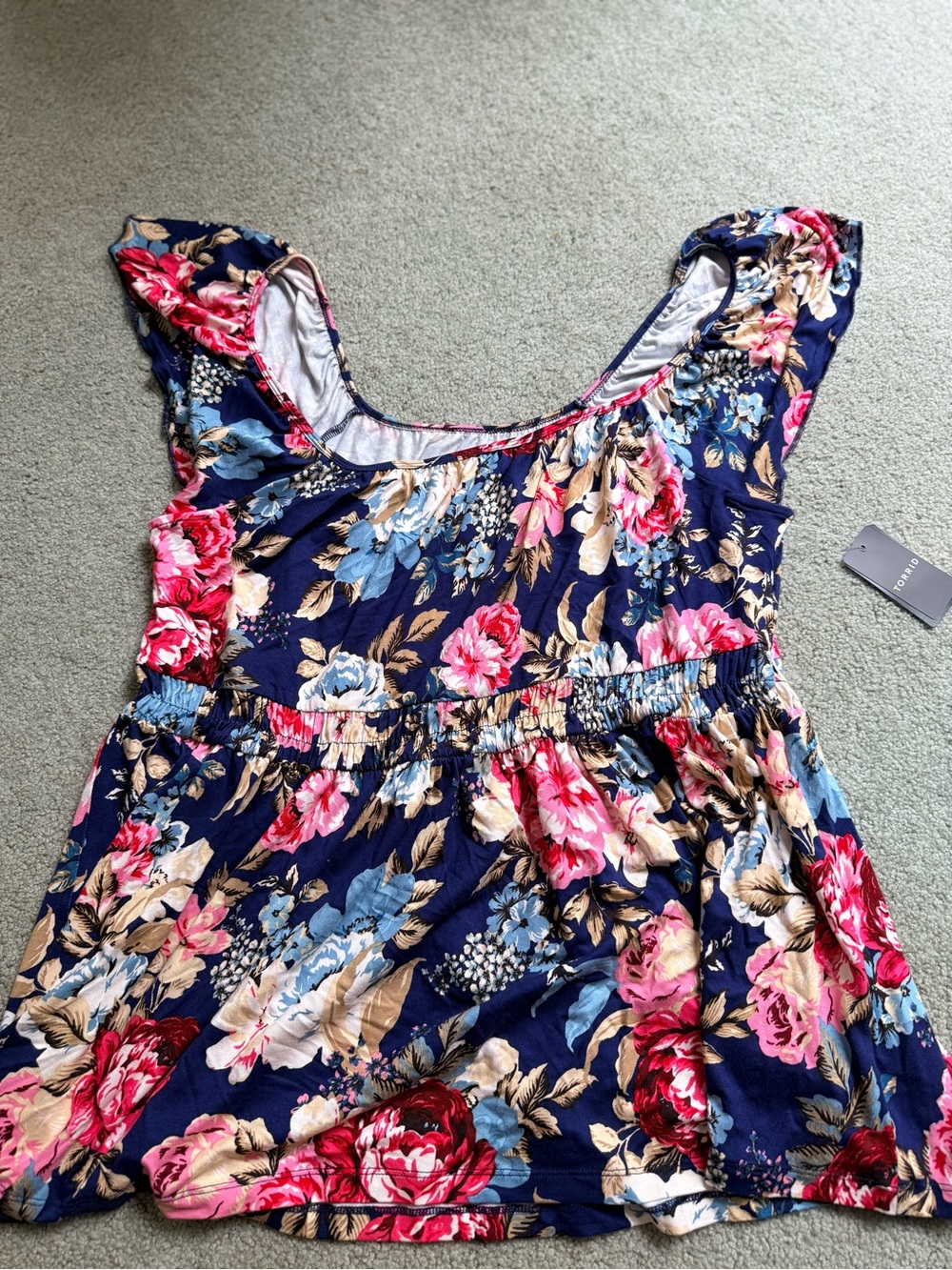 torrid Navy Floral Scoop-Neck Flutter Sleeve Top